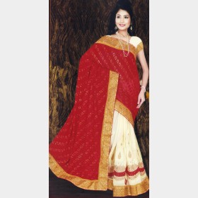 Cute’s Silk Georgette party Sharee with all over Rhine stone and golden metallic embroidery